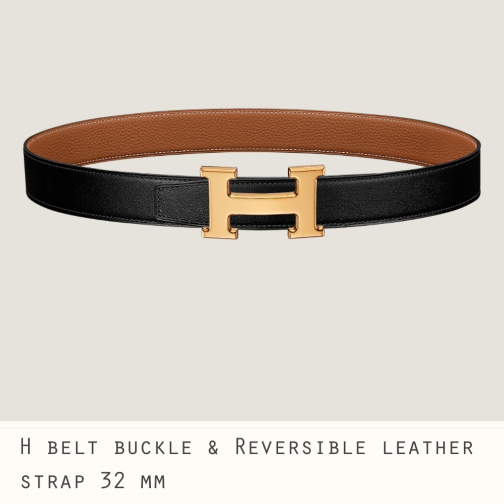 Authentic Hermes H belt buckle & Reversible leather strap 32 mm